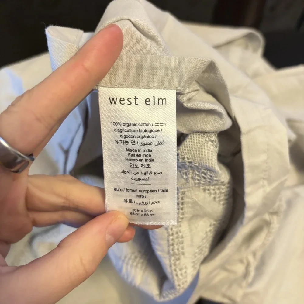 West Elm Euro Pillow Cover Set of 2 Gray Geometric‎ 100% Organic Cotton 26x26